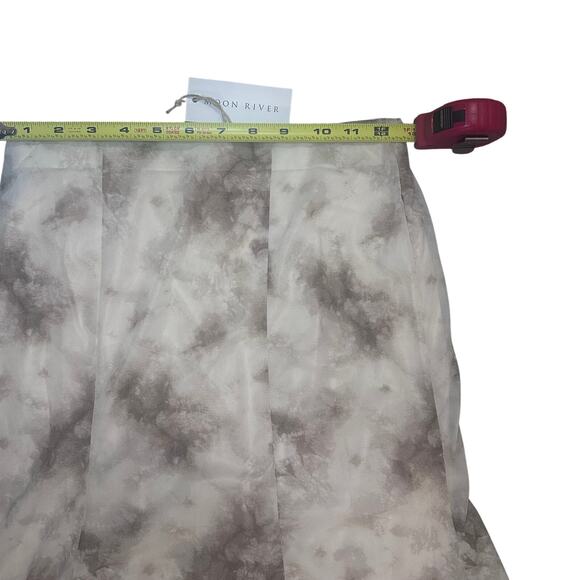 NEW Moon River Watercolor Midi Skirt Beige Gray Chiffon A-Line Sz Small Softcore - Picture 3 of 6